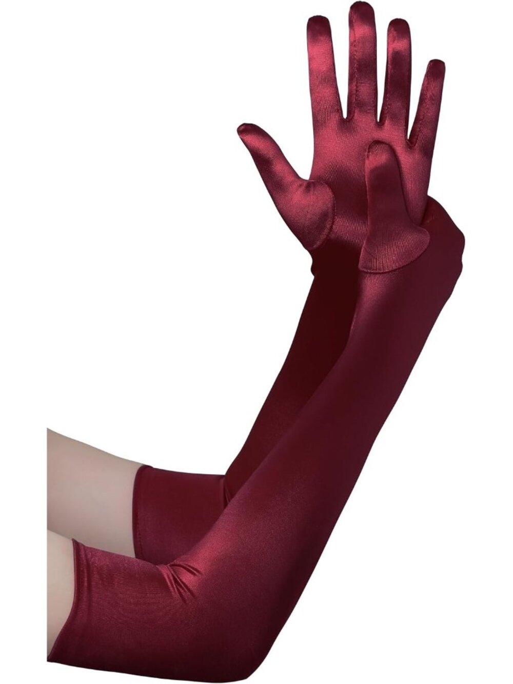 Women Dark Red Satin Elbow Long Length Opera 1920s Wedding Bridal Shower Gloves